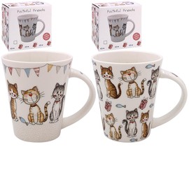 The Leonardo Collection Faithful Friends - Set of 2 Cats Design - Fine China Mugs, LP73797
