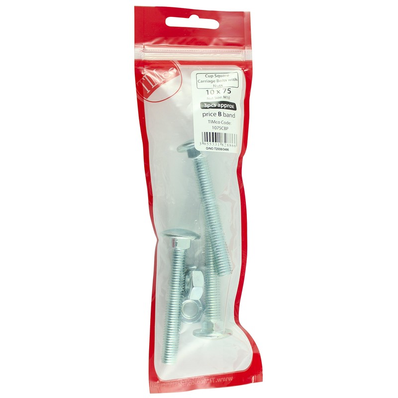 TIMCO BZP Carriage Bolt and Hex Nut - M12 x