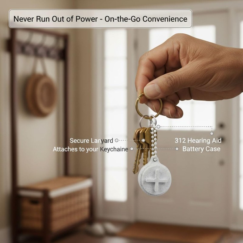 Zoravell Size 312 Hearing Aid Battery Case Keychain,Batteries Holder Storage,Easy