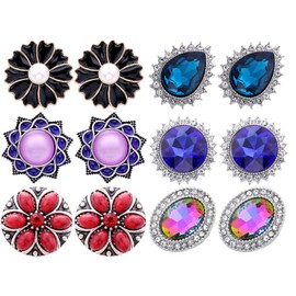 Glntyph 6 Style of 12pcs Rhinestones Snaps Jewelry Charms Ginger Buttons 18/20mm for Interchangeable Snaps Jewelry Making Women DIY Bracelets Necklaces Rings Brooch Accessories (002)exclude the snaps