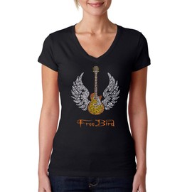 Women's V-Neck T-Shirt - Created Using Lyrics to Lynyrd Skynyrd's Free Bird Black