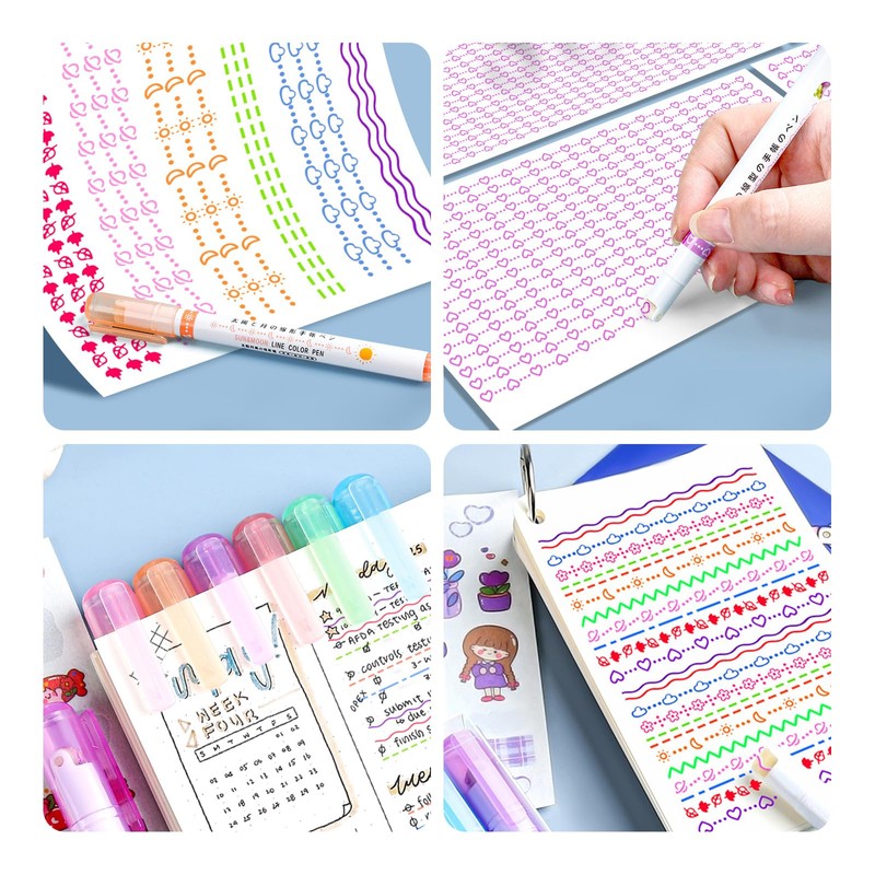 Coollooda Curve Pen, Highlighter Pen (Set of 8) Water-Based Pen,