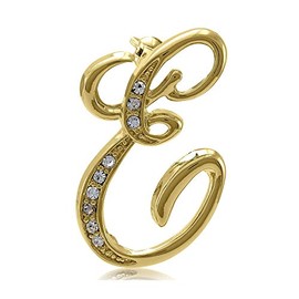BERRICLE Initial Letter 'E' Fashion Brooch Pin for Women, Gold-Tone