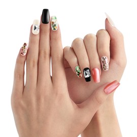 AFGHOUZ Artificial Press on Nails Medium Square, Glitter Cat Eye Glue on Nails for Women, Colorful Design, Full Cover, 10 Pcs Reusable, Suitable for Many Occasions