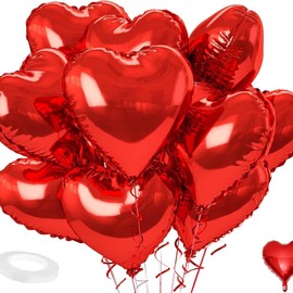 10 Stück Folienballon Rot, Herzluftballons Hochzeit, Herz Helium Luftballons, Herzballons Geeignet für Hochzeitsfeier, Anniversary, Verlobung, Geburtstag, Valentinstag Party Deko