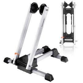 ROCKBROS Foldable Bike Stand Floor Alloy Bicyle Stand Folding Indoor Parking Wheel Holder Fit 20”-29” (White-W)