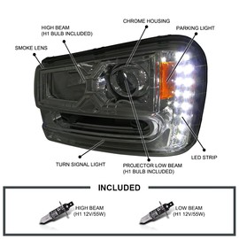 Spec-D Tuning Smoke Lens Projector Headlights w/LED Compatible with 2002-2009 Chevy Trailblazer, Left + Right Pair Headlamps Assembly