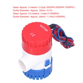12V/24V 350/500/750/1100GPH Sanitary Pump Boat Pumps Bilge Pump Low Noise Bilge Pump Semi-Automatic Switch Electric Small Submersible Pump for Draining Power [24V-500 GPH]