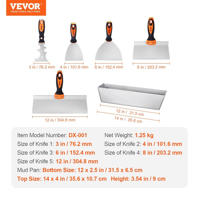 VEVOR Drywall Knife Set, 6 PCS Drywall Tools Includes 3"