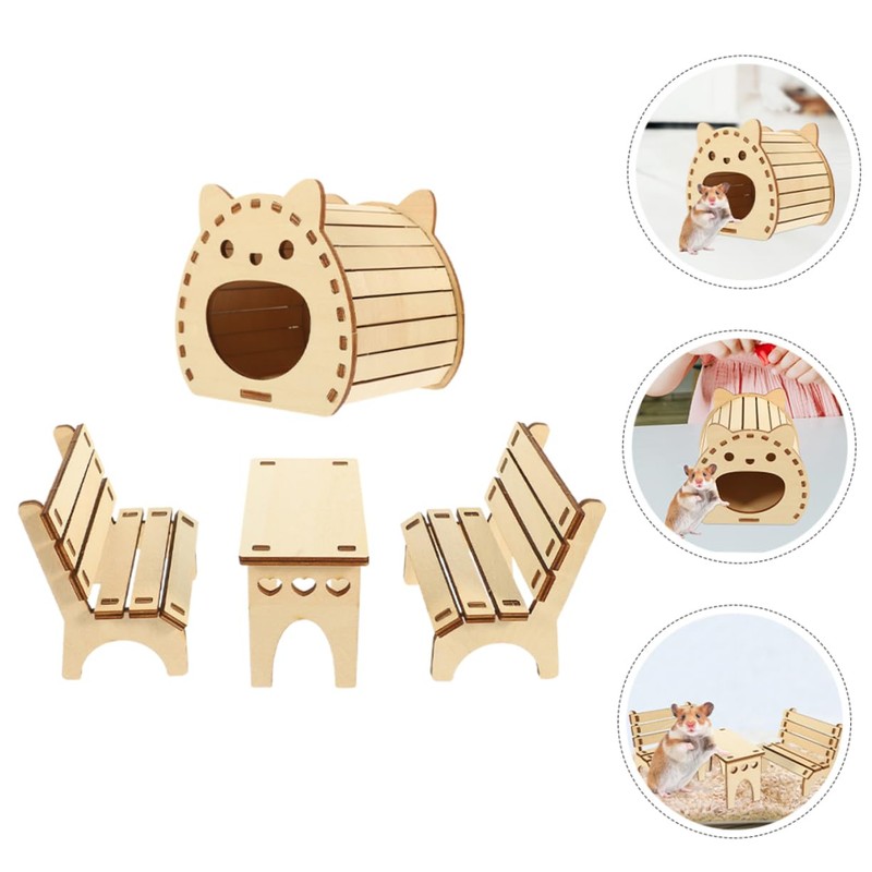 Angoily Natural Wood Hamster House Toy Hamsters Foraging Bed Coconut