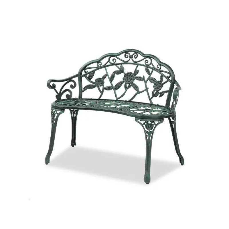 Antique Green Outdoor Cast Aluminum Patio Bench with Curved Legs