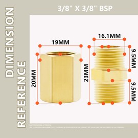 Bwintech 4 pieces 3/8 inch to 3/8 inch internal and external thread BSP thread brass hexagonal nipple and hexagonal coupling connector for converting pipe connections
