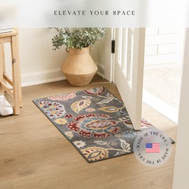 Maples Rugs Gardena Floral Area Rugs – Made in USA – Washable, Non Slip Indoor Carpet for Entryway, Foyer, Kitchen, and Bathroom, 1'8 x 2'10, Gray