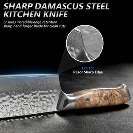 KEIZOKU Japanese Nakiri Knife, 10Cr15MOV Damascus Steel, 7 Inch Ultra Sharp Professional Kitchen Vegetable Knife with G10 Handle & Sheath, Ideal Christmas Gift for Men and Women (7 Inch Nakiri Knife)