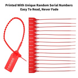 Lzbignun 100 Plastic Tamper Seals Numbered Security Tags Zip Ties for Fire Extinguishers Pull Tite Safety Tabs Disposable Self-Locking Security Seals (Red)