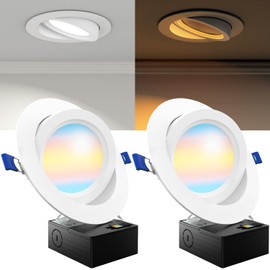 Sunco 6 Inch Gimbal LED Recessed Light, Eyeball Directional Canless Downlight with Night Light, 1400 Lumens, Selectable CCT 2700K/3000K/4000K/5000K/6000K, Dimmable, 12W=80W ETL 2 Pack