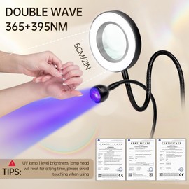 AORAEM LED UV Nail Lamp: Double-Headed Gooseneck U V Lamp for Gel Nails, LED Flash Cure Light with 6X Magnifier Home DIY Salon, Black