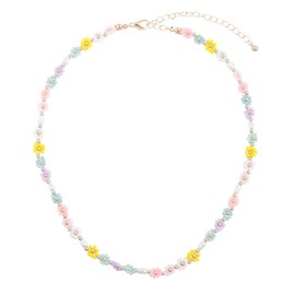 RIAH FASHION Colorful Acrylic Bead Bubble Statement Hammock Bib Necklace - Tessellate Cluster Statement Collar Beaded Flower, Linked Teardrop Jewel Net (Seed Bead Flower Necklace - Multi)