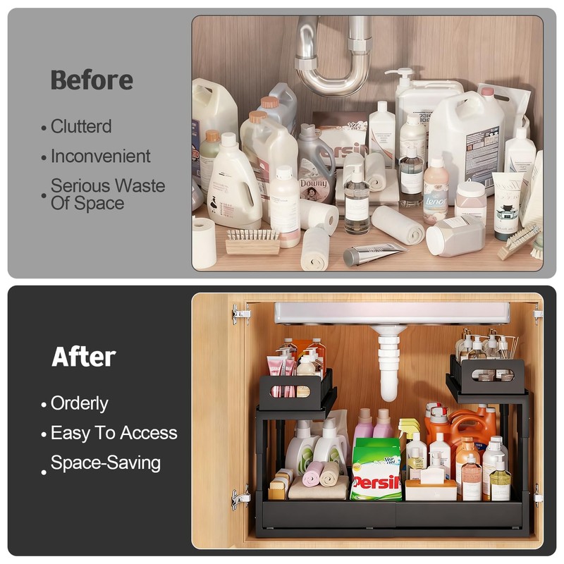 Buwico Expandable under cabinet organizer, 2-Tier under sink organizer with