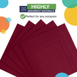 50 Pack Burgundy Paper Napkins Disposable, 2 Ply Party Napkins, Burgundy Disposable Napkins, Fun Napkins Everyday - Burgundy Napkins Great As Luncheon Napkins Or Dinner Napkins Paper Exquisite