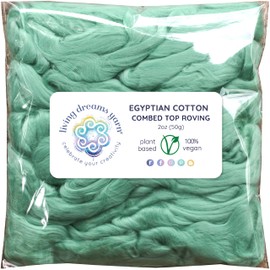 Cotton Fiber for Spinning, Blending, Felting & Fiber Arts. Soft Vegan Combed Top Roving. Mint