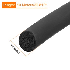 sourcing map Foam Rubber Weather Seal Strip, 8mm(0.31") Diameter x 10 Meters (32.81Ft) Long Round EPDM Solid Rubber for Reduce Noise, Shock, Friction
