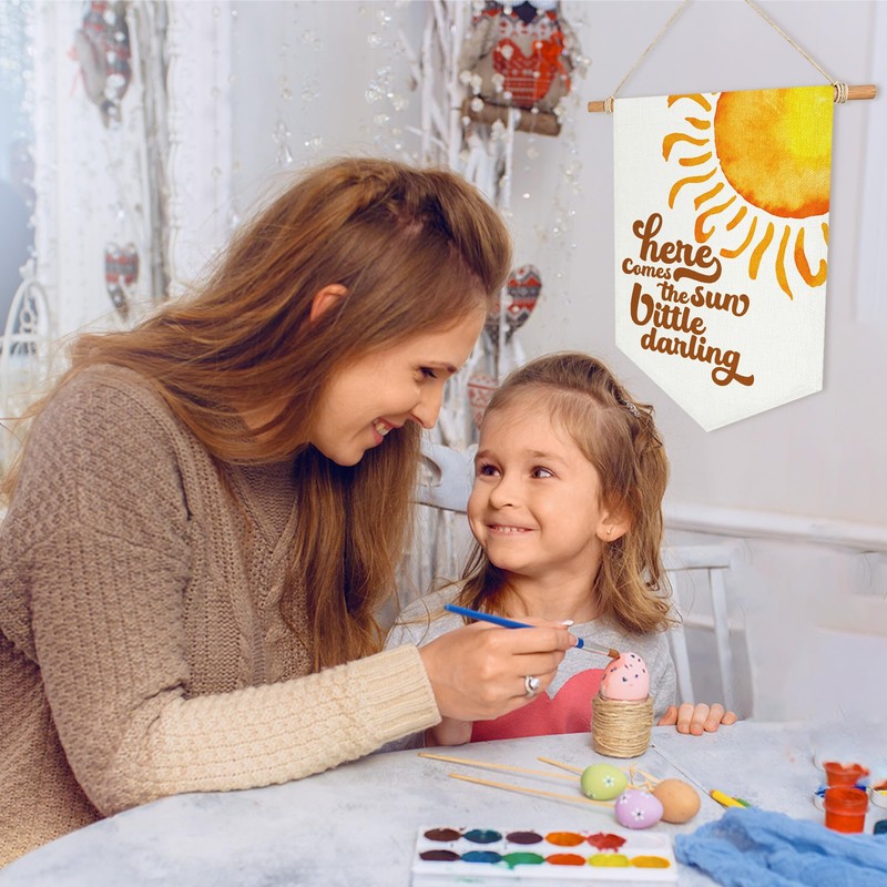 Here Comes The Sun Little Darling Canvas Banner for Baby