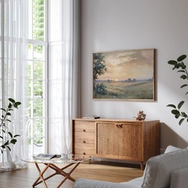 XASUBH Vintage Country Sunset Wall Art - Soft Watercolor Landscape Painting, Unframed Autumn Decor with Warm Tones for Living Room & Bedroom 16"x24" Inch