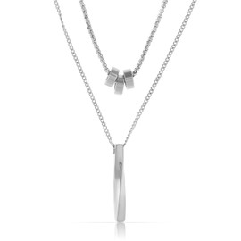 Made by Nami Silver Men's Double Layer Surgical Stainless Steel Necklace with Pendant Men's Jewellery, Stainless Steel, No Gemstone