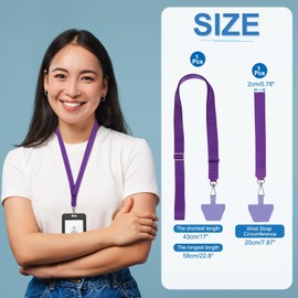PATIKIL Smart Phone Lanyard, 2Pcs Adjustable Crossbody Cell Phone Neck Strap Lanyard with Wrist Strap and 2 Patches for Most Smartphones ID Badges Keychain, Purple