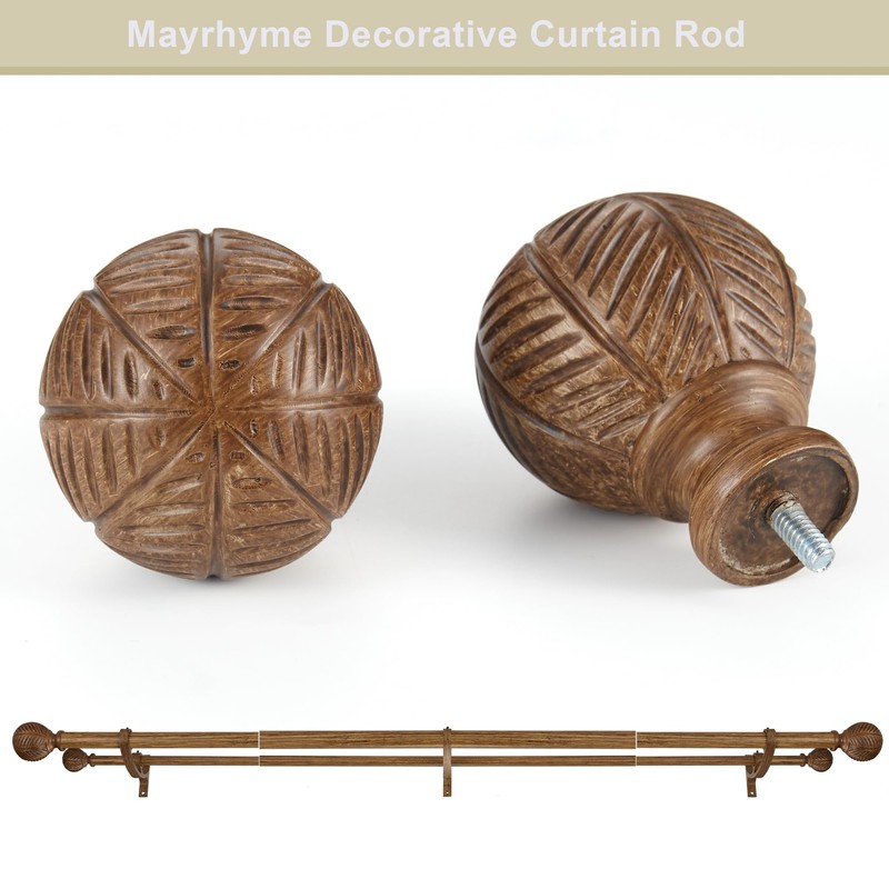 Mayrhyme Wood Double Curtain Rods Set for Windows 72 to