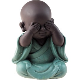 SiL Interiors Set Of 3 Hear Speak See No Evil Brown & Turquoise Baby Buddha Ornament Figurines