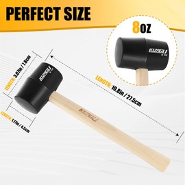 LOZAGU 2-Pack Rubber Mallet Hammer Set, 8oz & 25mm Small Rubber Mallet Hammer Tool, Rubber Mallet for Flooring, Tent Stakes, Woodworking, Camping, Crafts, Jewelry Wood Rubber.