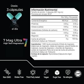 ETERNAL NUTRITION Seven Mag Ultra: Magnesio Complex 7 en 1 (200 Cápsulas) | Glicinato, Citrato, L-Treonato, Malato, Taurato y Orotato | 66 Porciones ·