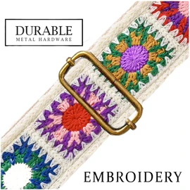 ZANZER Cotton Guitar Strap | Jacquard Crochet Design & Adjustable Leather Ends | for Acoustic/Electric Guitars & Bass 2" Width