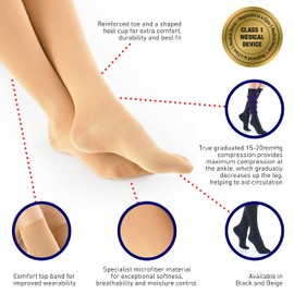 Neo G Travel Compression Socks For Women - Energizing tired, aching legs. Travel Socks are perfect flight companion, great for long periods of inactivity -  Graduated Compression Socks - Beige - L
