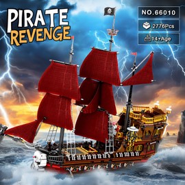 Reobrix Pirate Ship Building Blocks Kit,Queen Anna's Revenge Ship Model Blocks Kit 66010,Large Red Ship Set,Home Decor Birthday Gifts,Building Toys Gift for Kids and Teens（2776 PCS）