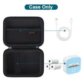 Canboc Carrying Case for Memoking/Ponek/Phomemo/Omezizy/Memoqueen T02 Mini Printer Sticker Printer, T02 Portable Thermal Printer Box for Thermal Paper, USB Cable, Black (Case Only)