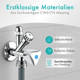 Engelbach® Combination Angle Valve 1/2 Inch Self-Sealing Universal Angle Valve with Backflow Preventer for Cold and Hot Water Pipes with Various Connection Options