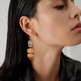 GBAHFY Thanksgiving Coffee Cup Pumpkin Maple Leaf Earrings Wood Maple Leaf and Pumpkin Dangle Earrings for Women Holiday Seasonal Jewelry (Coffee Cup Pumpkin Maple Leaf)