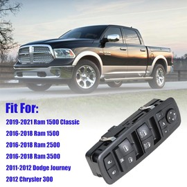 Front Left Driver Side Master Power Window Switch with Double Auto Button, Compatible with Ram 1500 2500 3500 2016 2017 2018, Ram 1500 Classic 2019 2020 2021, 2011-2012 Dodge Journey, 12 Chrysler 300