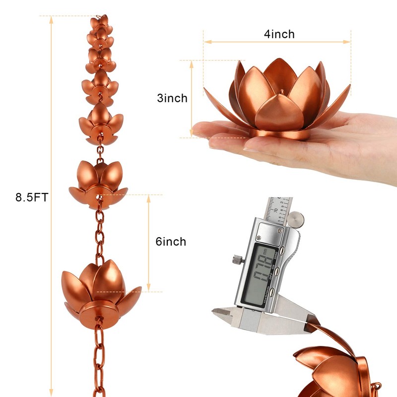 OAK LEAF Rain Chain Set, 8.5ft Copper Plated Rain Chain