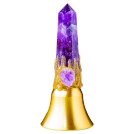 Super Loud Solid Brass Handbells Altar Bells Natural Amethyst Tower Bell Chimes Witch's Bells Hand Percussion Instruments Call Bells for Meditation Prayer Reception Pet Feeding and Home Decoration