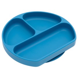 Bumkins - Plato de succión para bebés y bebés, plato de agarre dividido para bebés y niños, destete LED para bebés, suministros de alimentación, se adhiere a mesas y sillas altas, silicona platino, para niños de 6 meses, azul oscuro