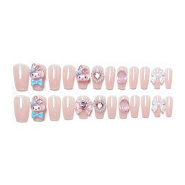Pretty Nail Tips, Cute Design Nail Tips, Set of 24, Princess Style, For Everyday/Party, Easy Installation, Washable OK, Anime Character Style