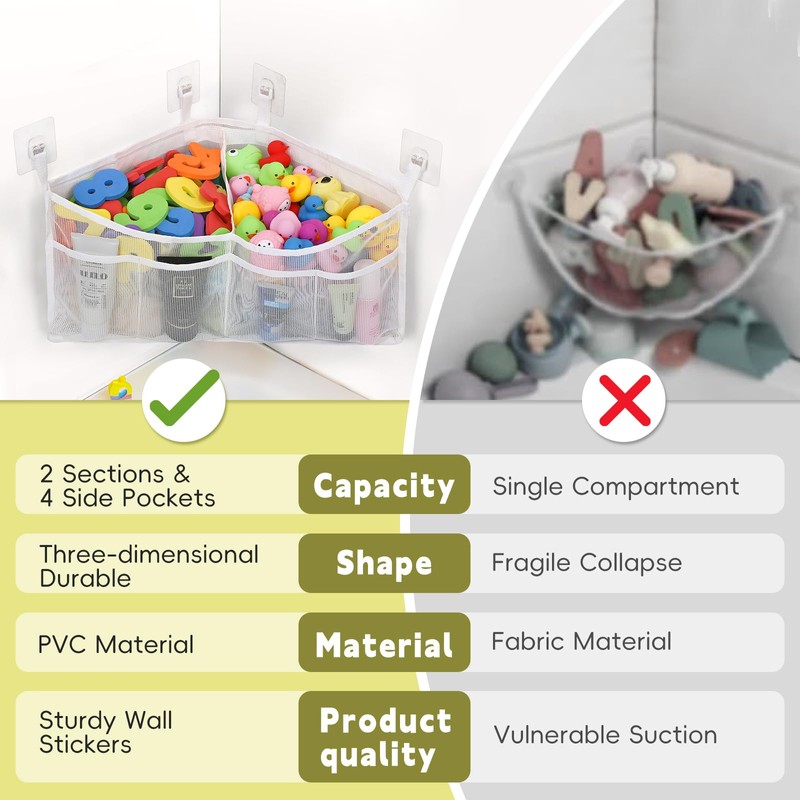 Goowin Triangle Corner Bath Toy Organizer, Quick Access Storage Holder