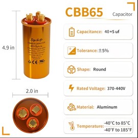 40/5 uF 40+5 MFD ± 5% 370-440 VAC CBB65B Condensador redondo de doble funcionamiento para condensador bomba de calor fría unidad de CA ventilador motor arranque