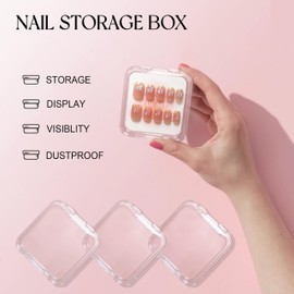 Qsnidy 9Pcs Press On Nail Storage Box, Transparent False Nails Acrylic Display Case with 9Pcs Fake Nails Display Cards and 20Pcs Adhesive Double Sided Tape for Nail Art Home Salon Packaging Use