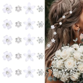 JOOTUEPO 20 Pcs Mini Diamond Hair Claw Clips, Flower Hair Clips with Pearls, Small Hairs Clip Flower Hairpins Hairs Accessories for Women and Girls, for Daily, Party, and Wedding (White)