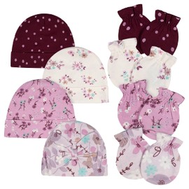 Gerber Baby Girls Cap and Mitten Sets Lavender Garden Newborn